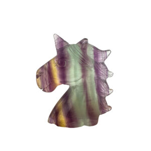 Einhorn aus Regenbogen-Fluorit Kristallfigur Handarbeit – Symbol für